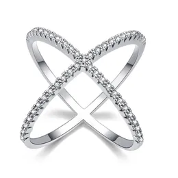 S925 Silver Rings X Crossing Finger Crystal Ring Female Fashion Micro Paved CZ Infinity Sign Women Jewelry