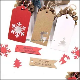 Gratulationskort Event Party Supplies Festive Home Garden 100st Christmas Kraft Paper Hanging Taggar gynnar DIY Blank Label Pris Tag Xmas Gif