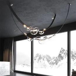 Postmodern minimalistisk maneter ljuskrona lampor Villa duplex golv tomt vardagsrum läder designer lång bälte trappa ljus