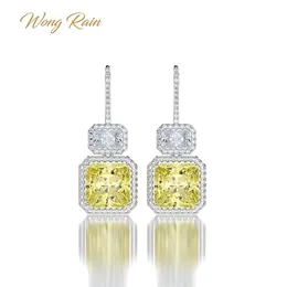 Wong Rain Luxury 925 Sterling Silver Citrine Gemstone Drop Ciondola Diamanti Anniversary Hook Orecchini Fine Jewelry Gift Wholesale 210317