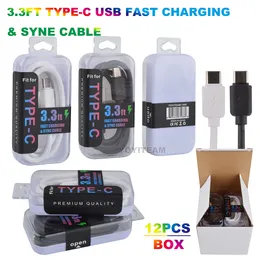 3.3FT Typ-C till USB-kablar Snabb Laddning med plastfodral FIT FÖR GALAXY S20 / Not20 Smart Phones 12st i White Box och UPC-streckkod