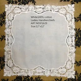 Set of 12 Classic Wedding Bridal Handkerchiefs 100% Cotton For Women Embroidered Crochet Lace Hankies Towel Vintage Hanky 30x30cm