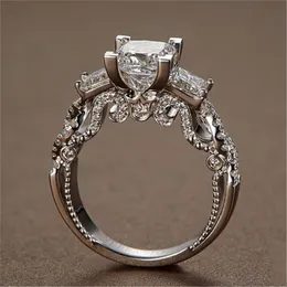 Vintage Princess Cut Lab Pierścień Diamentowy 925 Sterling Silver Zaręczyny Zespół Ślubny Pierścienie Dla Kobiet Bridal Fine Party Jewelry 211217