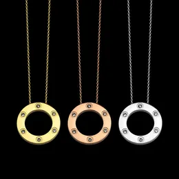 Titanium steel love ring six diamond flatbread necklace gold silver rose colors classic design fashion women jewelry wholesale