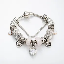 Strands bracelet with diamond-studded and beaded large hole DIY carved heart pendant