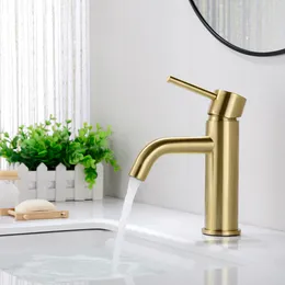 モダンなバスルームの蛇口Hの冷たい水のミキサータップシンクの蛇口の洗面器の黒い洗面器の単一のレバータップブラシゴールドの真鍮