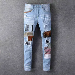 Jeans da uomo Classic Hip Hop Pants Stylist Jean Distressed RIPPED Biker Pantaloni da motociclista Slim Fit Pantaloni da moto Denim