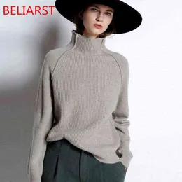 BELIARST 2021 New Autumn Winter Girl's Clothes Women High-Collar Thickened Pullover Loose Sweater Large Size Knitted Wool Shirt Y1110