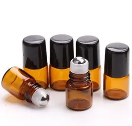 2021 1ml 2ml 3ml 10 ml Amber glasrulle på flaska Tom eterisk oljepfym Rollon Tube Metal Roller Ball Bottle Gold Lid Travel