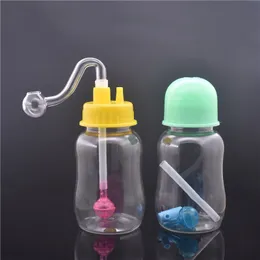 1pcs cheap travel plastic Mini bottle oil burner Bong multi-function Water pipe oil Rigs with 10mm glass oil burner pipe smoking accessories