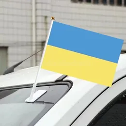 20*30cm Ukraine HandHeld Mini Flag With White Pole Vivid Color and Fade Resistant Country Banner National Bunting Flags Polyester JJA12529