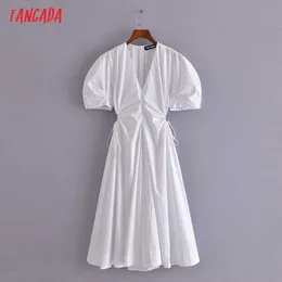 Tangada Frauen Weiß Cut-out Baumwolle Kleid Puff Kurzarm Sommer Mode Dame Sexy Sommer Kleider Vestido 3H02 210609