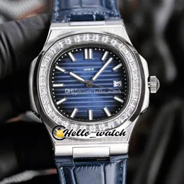 2021 Sport 5711 5711-1A Asian 2813 Automatik Herrenuhr D-Blue Texture Dial Stahlgehäuse Big Diamond Lünette Blaues Armband Uhren Hello_Watch HWPP 13 Farbe G27C (1)
