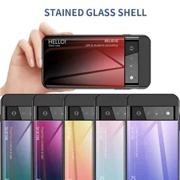 Slim Tunna Gradient Färghärdade Glass Telefonväskor för Google Pixel 6 Pro 6A 5A 5 XL 4A 4 XL 3A 3XL 2 x L Mjukt kantkonque
