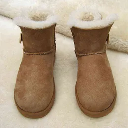 Família combinando botas de neve com botões mãe crianças sapatos de pele de ovelha com pele de ovelha real bebê irmã incomoda botas 211108