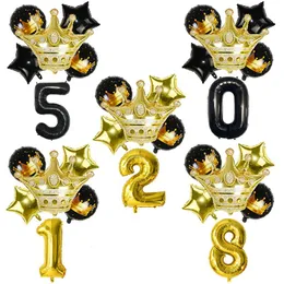 Party Decoration 6Pcs/Set Crown Black Gold Number Foil Combination Balloon Baby Shower Birthday Decorations Helium Balloons