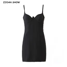 Sexy Chest Crescent Moon Sling Dress Woman Deep V neck Package Hips Spaghetti Strap Bush up Backless Mini Party 210429