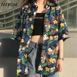 Neploe Vintage Kwiatowy Drukuj Kobiety Mężczyzna Streetwear Koreański Japoński Krótki Rękaw Bluzki Koszulki Oversized Luźne Blusa 1E708 210423