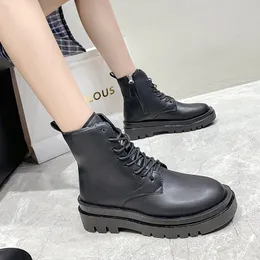 Chunky Platform Ankle Boots for Women Shoes Woman Lace Up Zip Black Short Boots Woman Thick Bottom Autumn Winter Punk Booties