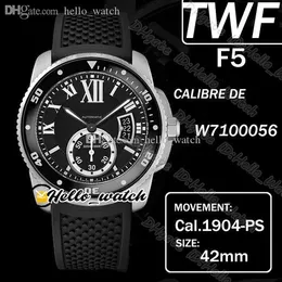 TWF F5カリバーデダイビングW7100056 CAL.1904-PS MC自動メンズウォッチ超発光セラミックベゼルブラックダイヤルビッグデートスチールケースラバーストラップ腕時計Hello_Watch