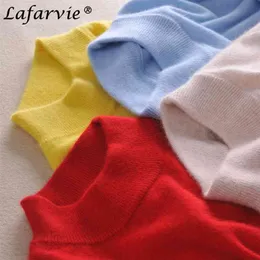 Lafarvie الأزياء الكشمير مزيج متماسكة البلوزات و البلوفرات النساء زائد الحجم الياقة المدورة سحب فام بويلز دوس الخريف الشتاء قمم 210805