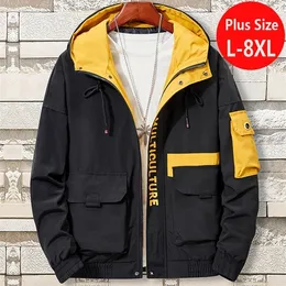 Plus Size 7XL 8XL Zipper Men Jackets Spring Autumn Windproof Jacket Male Casual Windbreaker Coat Mens Breathable Hooded Clothing X0621