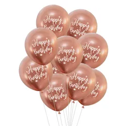 Party Decoration 10st 12Inch Grattis på födelsedagen Printed Chrome Metallic Latex Ballonger Rose Gold Metal Bröllop Decor Globos