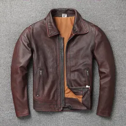 Męskie Prawdziwe Skórzane Kurtki Jesień Casual Motocykl Płaszcze Człowiek Odzież Retro Brown Duży Rozmiar S-4XL Spring Tops Płaszcz Odzieżowiec Wiatrówka