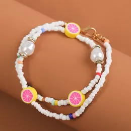 Fashion Boho Double Layer Handmade Beaded White Glass Beads Pearl Bracelets For Women Girls Polymer Clay Fruit Lemon Bracelet