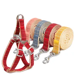Two Color Lattice Imitation Nylon Dog Collars Leashes Set Adjustable Vest Durable Heavy Duty Small Medium & Large Dogs Perfect for Walking Running Training (M Red)