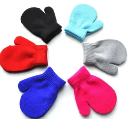 2021 1-4 year kindergarten kids warm finger gloves in winter infant anti-chaos grabbing acrylic knitting gloves cute candy color mittens