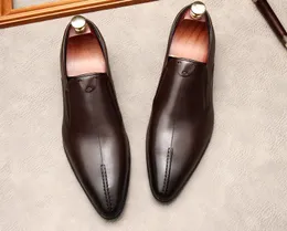 Moda Casual Homens Luxo Dress Sapato Genuíno Couro Pointed Slip Slip On Formal Business Shoe Negócios Preto Oxford Sapatos Lofers