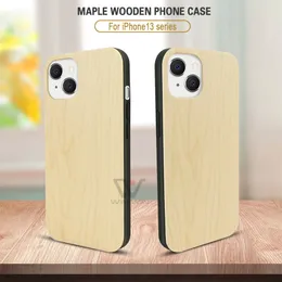 2021 Brand New Puste Maple Wood Frame Case Telefon Wstrząsoodporne Trwałe Wysokiej Jakości Pokrywa dla iPhone 13 Mini Pro Max Natural Drewniane osłony TPU