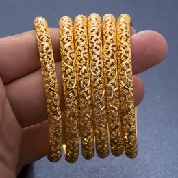 24k 6Pcs Dubai India Gold Color Bangles For Women Gorls African Bridal Bracelets Wedding Jewellery Gifts Bangle