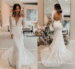 Plus Size Syrenki Suknie Ślubne 2022 Luksusowa Koronkowa Aplikacja Backless Neck Czeski Czeski Country Beach Fishtail Slim Bridal Dress Vestidos