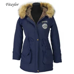 FuitAylor Winter Women Coats Bomull Wadded Hooded Medium-Long Casual Parka Plus Storlek XXXL Varmtjocklek Militär Outwear 211216