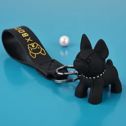 Mode French Bulldog Keychain Bag Hängsmycke Läder Bilpar Key Holder Kedja Ring Söt Hund Trinket djur Keyfob