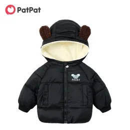 Chegada inverno bebê criança animal mouse letra letra cópia bolso com capuz down casaco menino jaquetas 210528