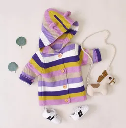 Ins-Baby Kids Cardigan Sweater Långärmad Stripped Design Knappar Boy Girl Clothing Tröjor