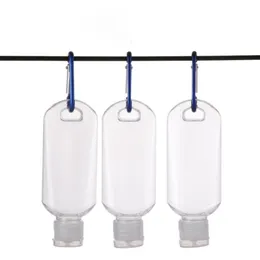 Metal Hook 60ml Hand Sanitizerflaskor Pet Plastic Flip Cap Flaska för desinfektionsmedel Hand Sanitizer