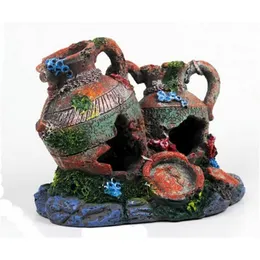 17 * 11 * 15cm dubbel vase grekisk urn fisk tank prydnad akvarium dekoration grotta 1pc y200922