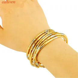 6st Ny guldfärg Mellanöstern Afrika Smycken Etiopiska Two-Tones Ball Armband Dubai Bangles för Kvinnor Bröllopsgåvor Q0719