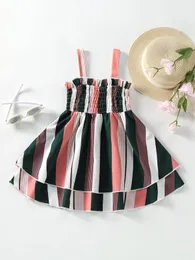 幼児の女の子の縞模様のカラーブロックシールレイヤード裾のカムドレス