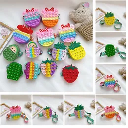 Decompression Toys Bubble Toy Bag Unicorn Silicone Strawberry Cactus Avocado Pineapple Bag Puzzle Press One-shoulder Change Diagonal Square