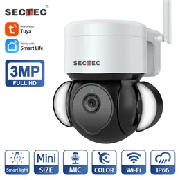 Sectec Tuya Camera Wi-Fi 3MP Патио Открытый CCTV Охрана Камеры Охрана Камеры Водонепроницаемые беспроводные IP-камеры