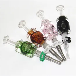 Hookahs Skull Glass Nectar with Metal Nails Quartz Tips 14mm cooling oil inside liquid glycerin dab straw pipes glass recycler bubbler water pipe