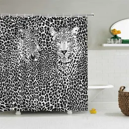 Modern Leopard Curtain Curtain 3D Łazienka Zasłona z haczykami Dekoracyjne Partition Ekran 180 * 240 Poliester Zmywalna ściereczka 211116