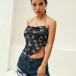 Halter Velvet Tank Top Women Patchwork Łańcuch Crop Top Backless Cropped Feminino Streetwear Bez Rękawów Topy Tee Lato 210518