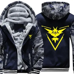 Men's Hoodies & Sweatshirts US Size Hoodie Game Team Valor Mystic Instinct Sweatshirt Camouflage Sleeve Hooded Navy Blue Coat Jacket