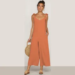 Sommar Jumpsuit Bomull Linen Högkvalitativ Loose Women's Rompers Casual Overaller Strap Solid One Piece Romper 210428